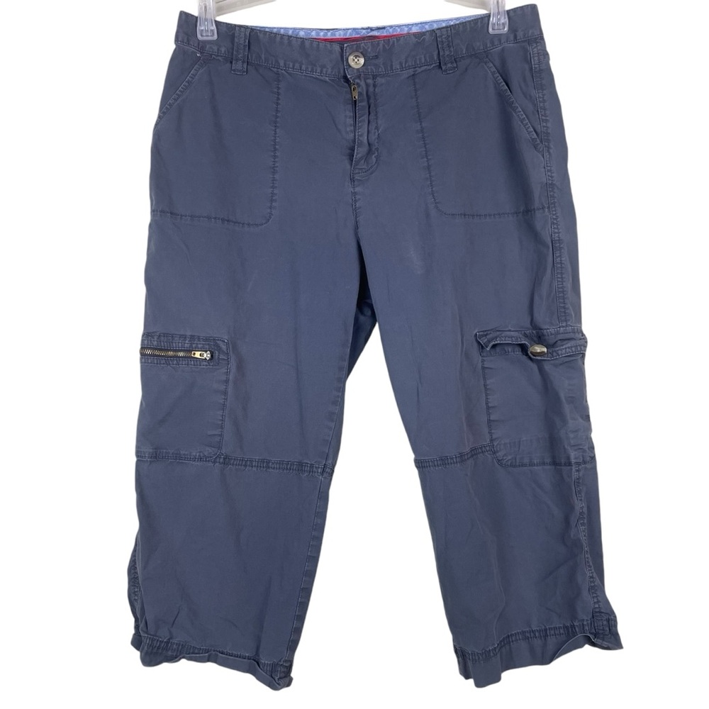 Sunset Road Blue Canvas Cropped Cotton Spandex Cargo Pants Size 10